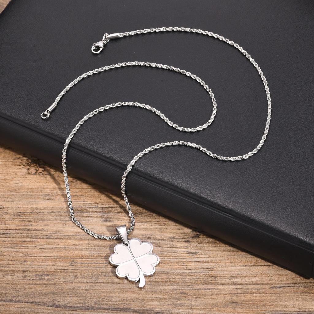 Lucky Leaf Necklaces for Men Women,Stainless Steel Four Leaf Clover Pendant Necklaces,Stylish Causal Jewelry Gifts