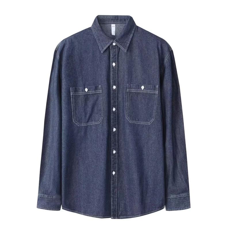 2026 Spring Autumn Men Slim Fit Denim Shirts Men Casual Solid Color Shirts Male Long Sleeve Jeans Shirt Fashion Cowboy Shirt