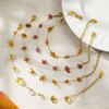 Elegant Natural Crushed Stone Necklace & Bracelet Set with 18K Gold-Plated Stainless Steel Chain