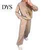 Women Spring Suit 2 Pcs/Set Top Pants Round Neck Long Sleeves Rhinestone Decor Sweatshirt Tracksuit Elastic Waist Wide Leg Trousers Daily Wear