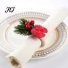 Christmas Eve Party Table Decor Mini Napkin Ring, Small Red Bow Wooden Holder with Reusable Supplies Berries Pine Cones for New Year Dinner