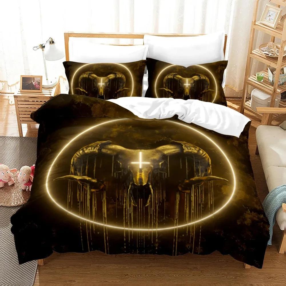 Skull Duvet Cover King Queen Christ Religious Themed Quilt Cover Teens Adults Scary Skeleton Jesus Death Polyester Bedding Set