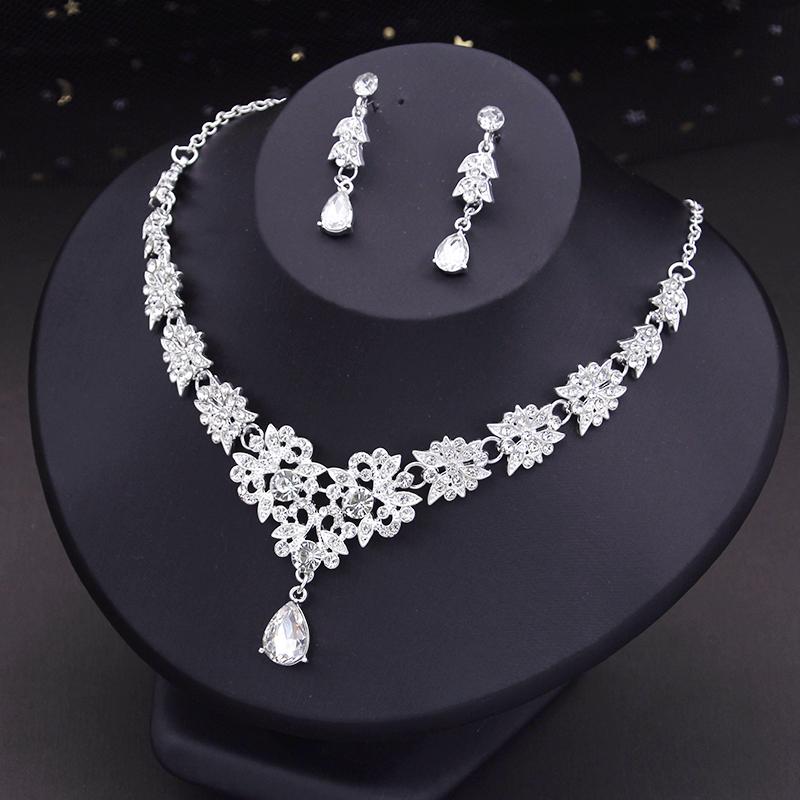 Fashion Pendants Necklace Earrings Sets for Women Rhinestone Dangle Earring and Jewelry Set Gift Accessories