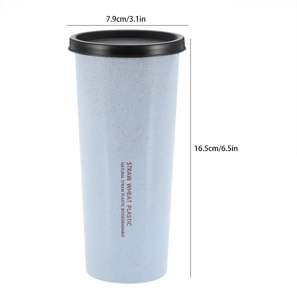 470 ml Wheat Straw Water Cup with Straw Multi Functional Double Lid   Coffee Mug Pink