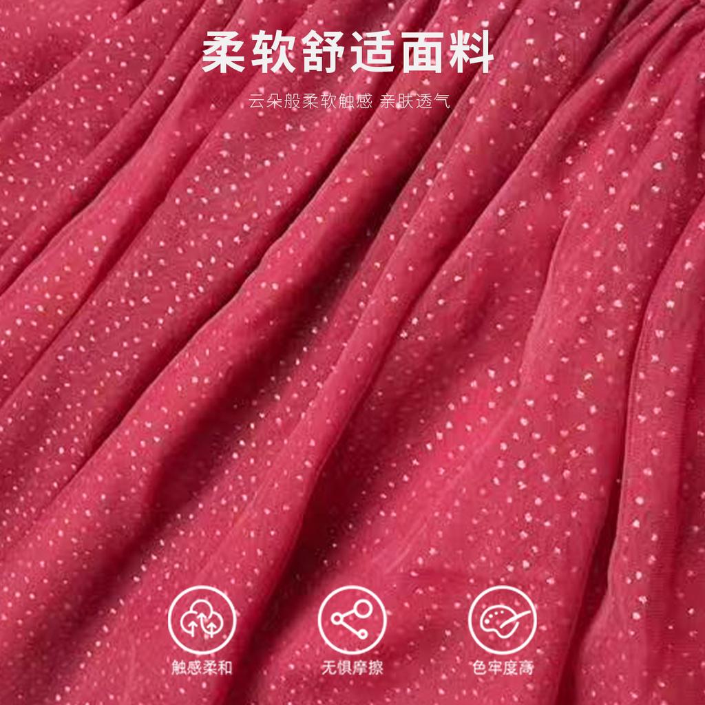 Round Neck Knitted Mesh Princess Dress - Girls' Red Woolen Dress Spring and Autumn Small and Medium Children's Dress
