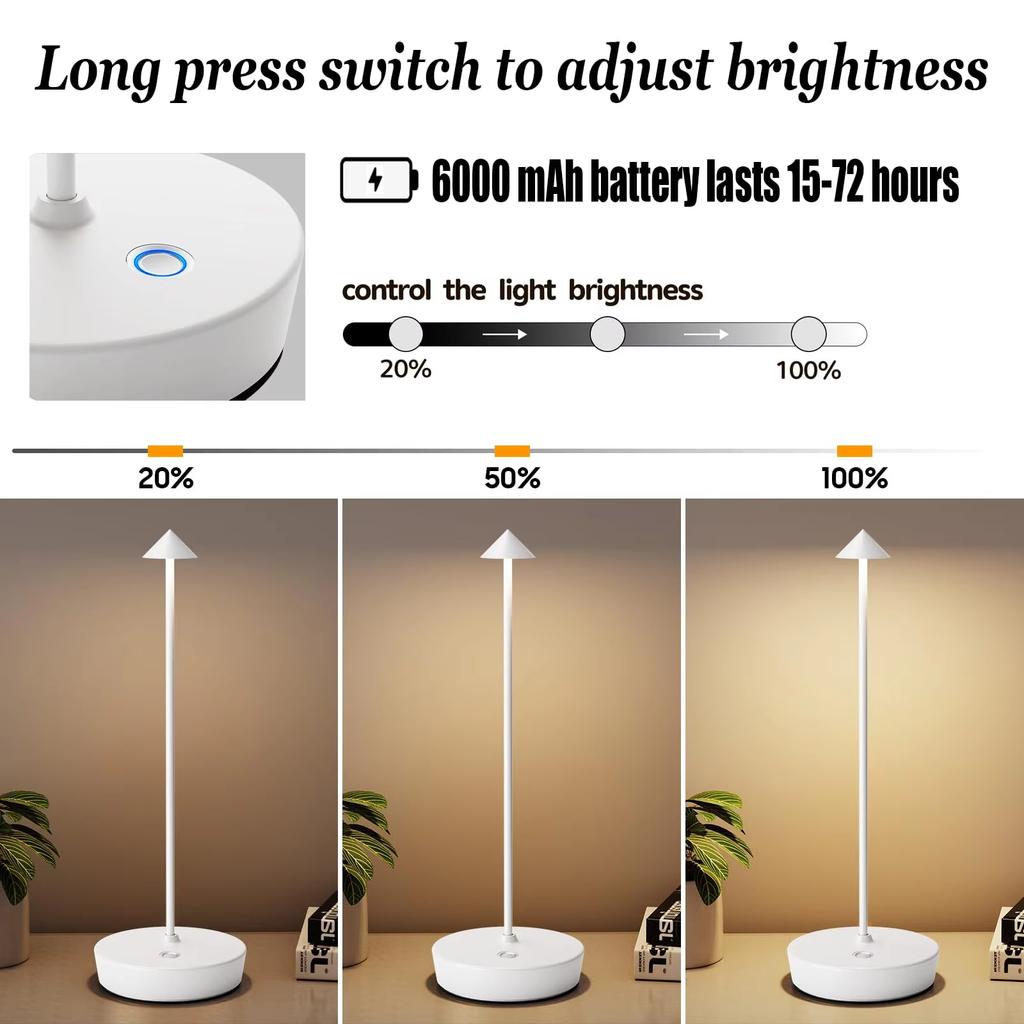 מנורת שולחן LED נטענת מנורת שולחן לילה מגע יצירתית לפינת אוכל למסעדה מלון בר 3 טמפרטורות צבע דימר ללא מדרגות