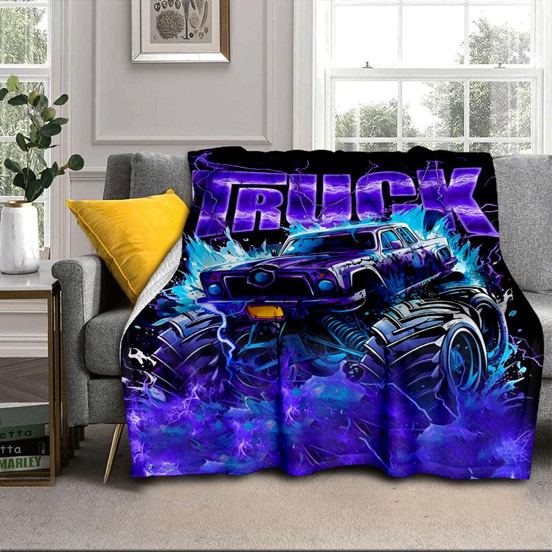 Electric Monster Truck Art Blanket Flannel Blanket for bed, sofa, Camping, Hiking, Picnic Essentials, gift for family Fan gifts
