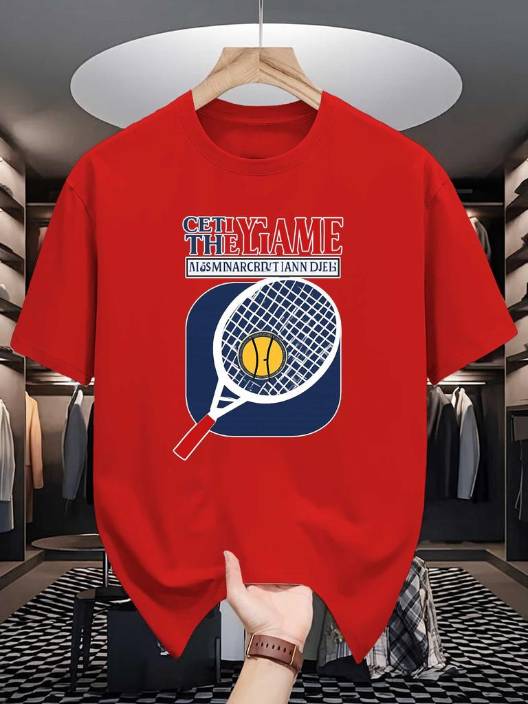 Mens Crew Neck T Shirt Get The Game Tennis Racket Ball Vintage Graphic Short Sleeve Casual Cotton Tennis Sports Street Tees