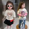 Girls' Spring & Autumn Korean Style Two-in-One Cartoon Print Long Sleeve T-Shirt - Stylish & Casual