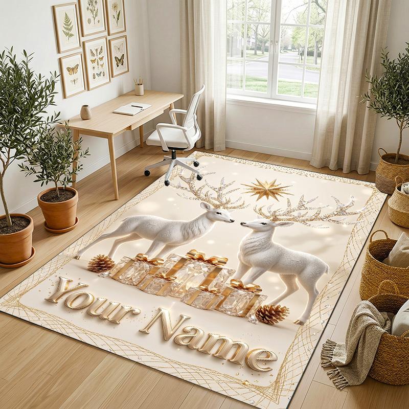 Christmas Theme Crystal Velvet Rug Personalized Custom Name Text Soft Floor Mat Home Decor