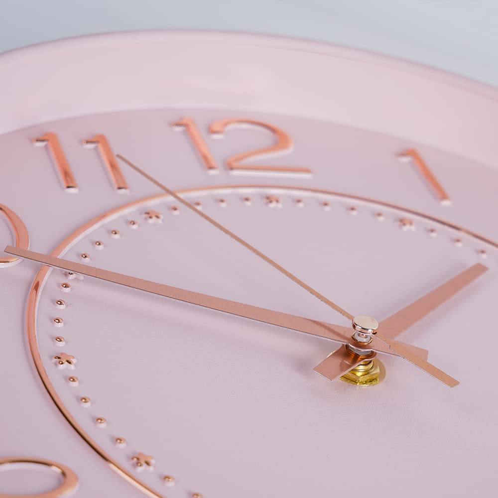 Stylish Wall Continuous Second Indoor Wall inches Diameter Clock, Quiet, Hand, Clock, 9.9 (25 cm) (Pink Gold)