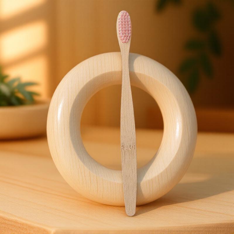 

Бамбуковая зубная щетка с мягкой щетиной, антибактериальная, для ухода за полостью рта, экологичная деревянная зубная щетка для взрослых, красочный дизайн розовый