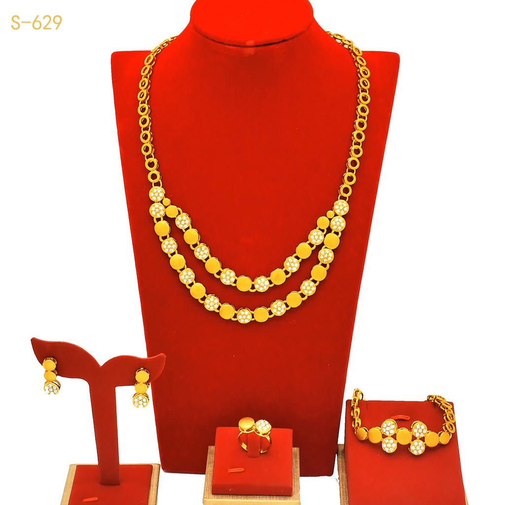 Dubai Saudi Ladies Gold Plated Jewelry Set Necklace Earrings Ring Bracelet Four-piece Middle East Bridal Jewelry 2026