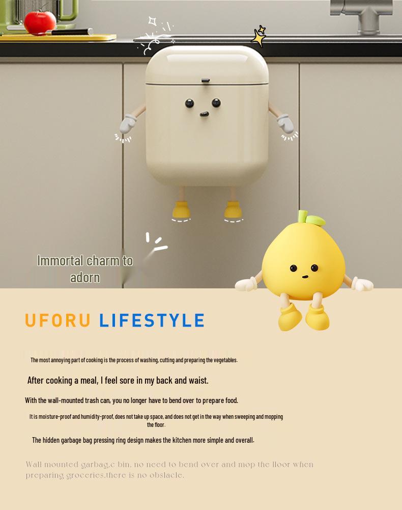 Wall-Mounted Sanitary Trash Can with Lid for Kitchen or Bathroom