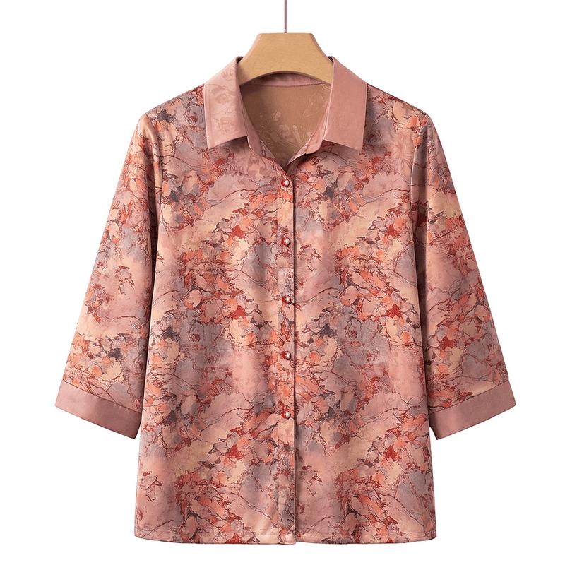 Yuzhaolin Summer Shirt for Middle-aged Women XL