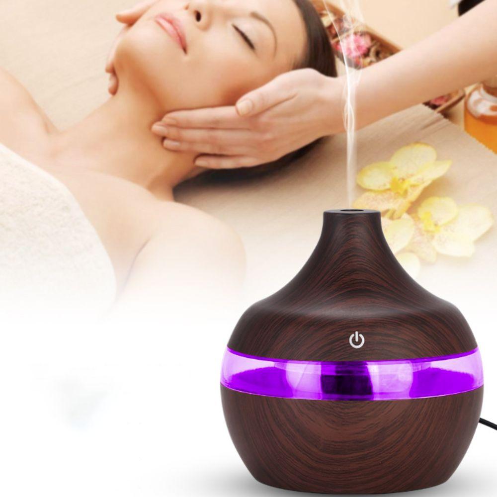 Wood Grain Air Humidifier Colorful LED Light Air Freshener Machine Aroma Oil Diffuser  Living Room