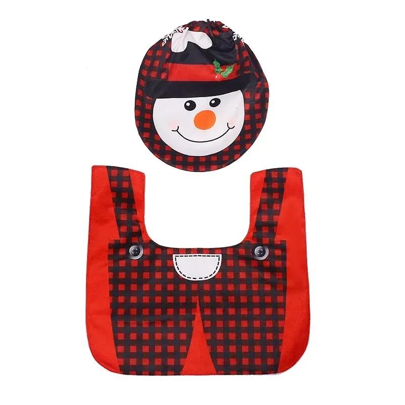 Christmas Toilet Lid Cover Non-Slip Rug Santa Claus Snowman Pattern New Year Xmas Atmosphere Decoration Bathroom Accessories