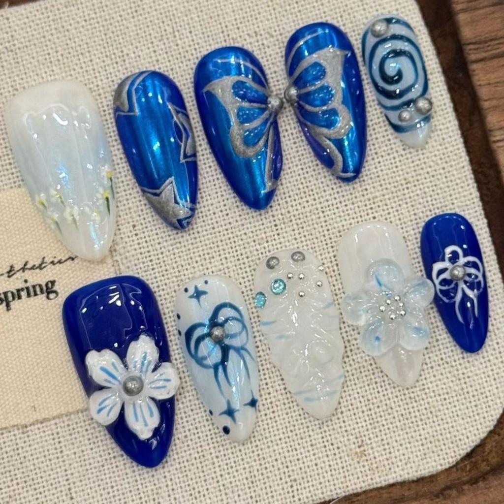 10pcs Hand Painted Gel Press Nails Beautiful Luxury Customized Design Handmade Press On Nails