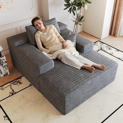 115*159cm, Bequemes Cord-Sofa, Tiefe Sitzfläche, Knochenloses Modulares, Schwamm, Keine Montage Erforderlich, Kompression, Wohnzimmer, Schlafzimmer, Dunkelgrau