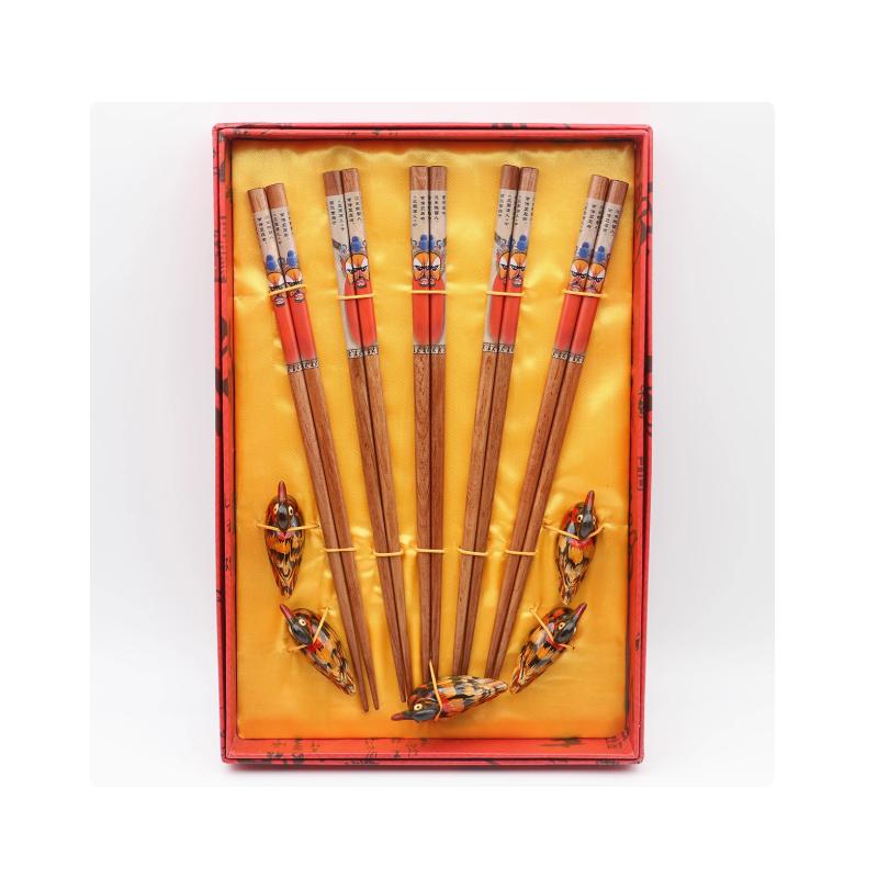 Gift Box Chopsticks Peking Opera Facial Makeup Wooden Carving Craft Korean Chopsticks Set Japanese Sushi Chop Sticks Wood Ducks