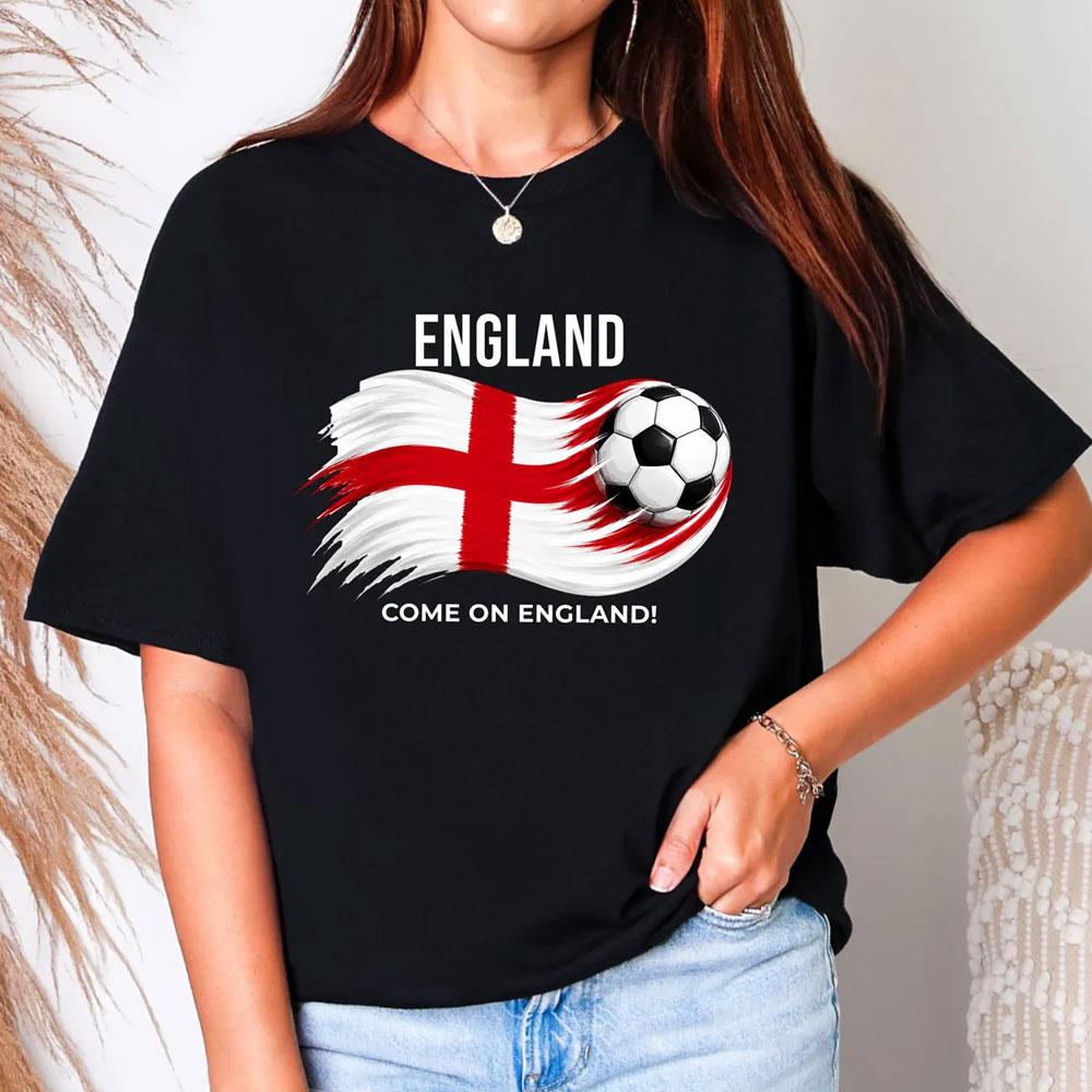 Come on England Soccer Printed Tshirt Patriotic England Flag Soccer Fan Tee Soccer Part Supplies Clothing Men Women Cotton Tops S