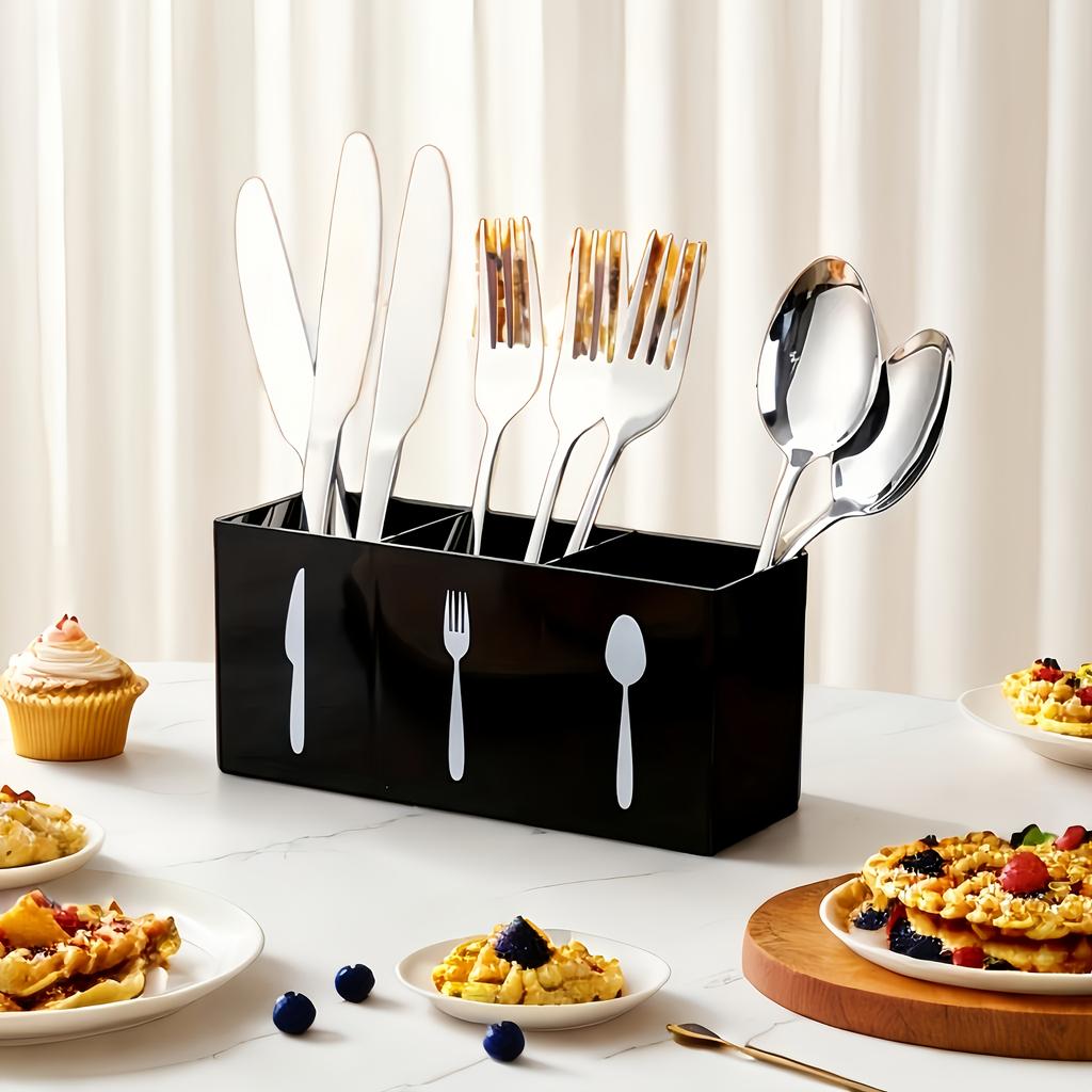 3-poziomowy plastikowy organizer na przybory kuchenne Duży trwały ABSowy pojemnik do przechowywania sztućców z otwartymi półkami na widelce, noże, łyżki i serwetki Uchwyt na przybory kuchenne