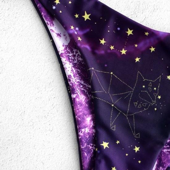 2Pcs/Set Gradient Bikini Set Wire Free Star Print Tie Belt Bathing Suit for Beach