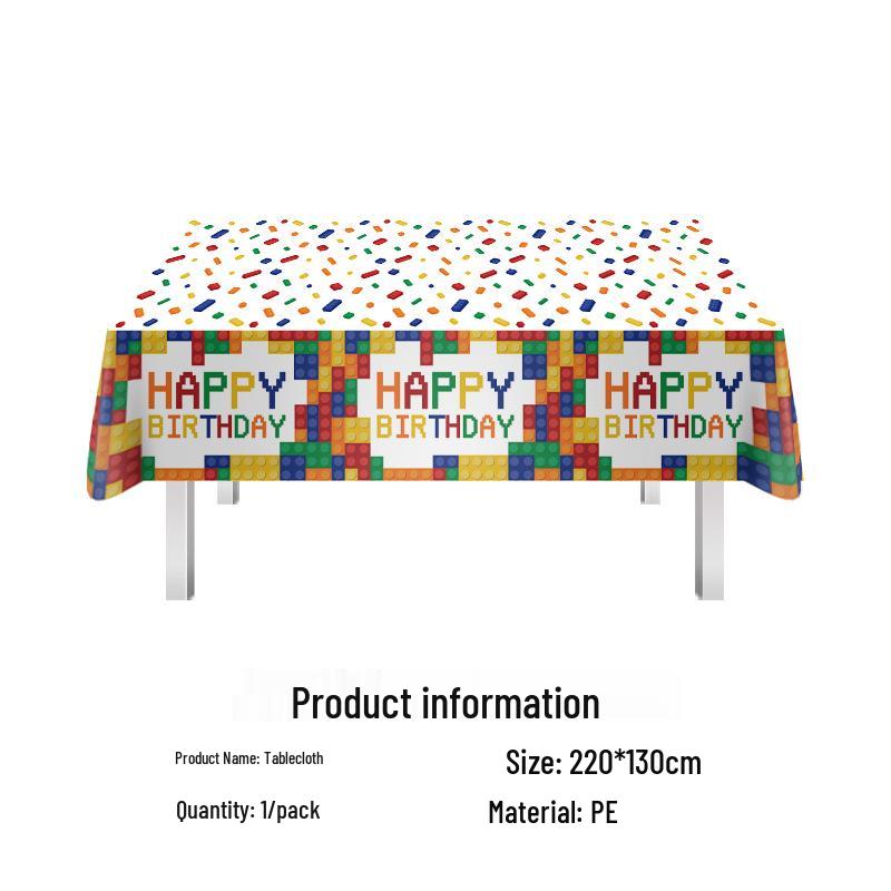 Colorful Lego-Themed Party Plates, Cups, and Napkins Set for Kids