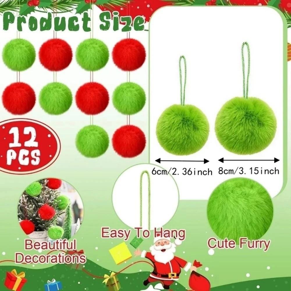 12Pcs Solid Color Fluffy Ball Hanging Ornament Furry Pom Poms Hanging Pendant Christmas Ornament