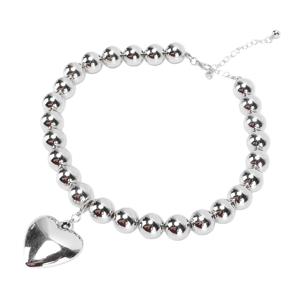 Chunky Heart Pendant Collar Necklace Thick Bold Ball Necklace for Party Anniversary Daily Wear Silver