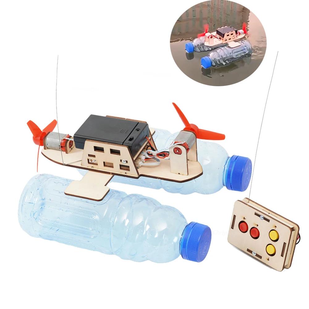 DIY Remote Control Wind Ship Model Wooden Assembling Electric Wind Powered Boat Science Experiment Kit Kids STEM Educational Toy 26*21*17.5cm