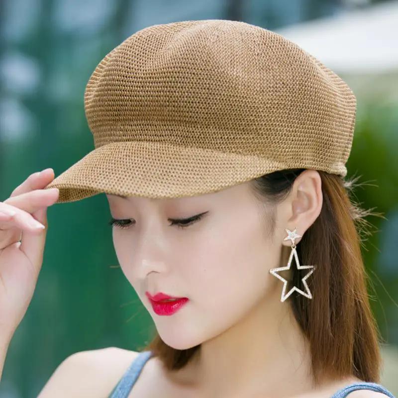 WTEMPO Solid Color Straw Knitted Sun Hats Women's Summer Outdoor Travel Breathable Foldable Beach Sunscreen Hats