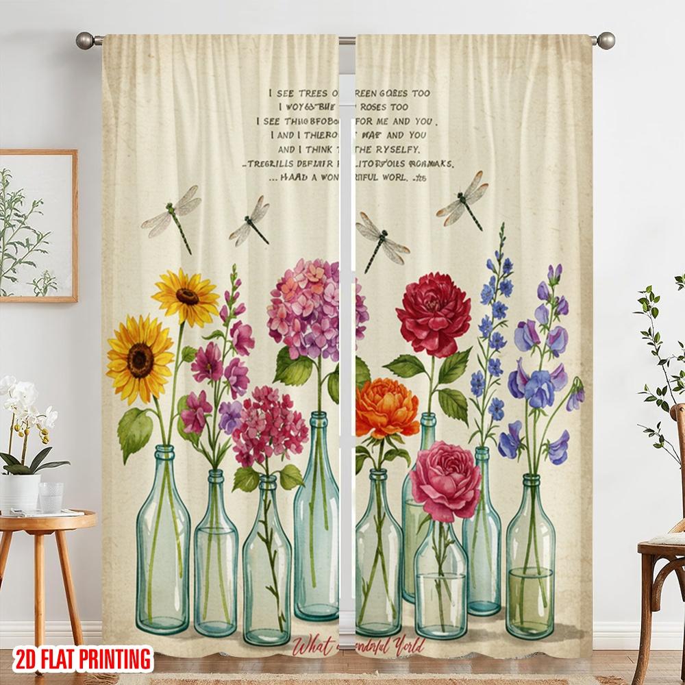 2 Stück 2D Flachdruck Szenenvorhänge Schöne Wunderbare Welt Blumen Stoff Ohne Strom Feiertagsdekorationen Verwendung für