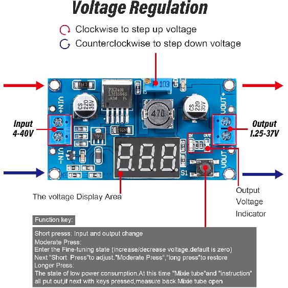 LM2596 LM2596S DC-DC Buck Converter Voltage Regulator Adjustable 4.0-40V to 1.25-37V 2A Power Supply Module with LED Voltmeter Display (Pack of 2)