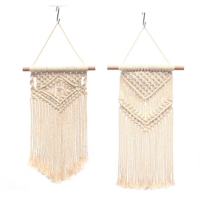 Bohemian Handwoven White Cotton Rope Tapestry - Retro Style Decorative Wall Hanging for Bedroom or Home