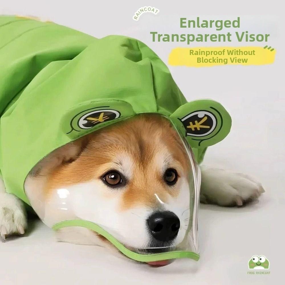Hooded Design Pet Rain Cloak Dirt-Resistant Frog Pet Poncho Fashion Dog Rain Jumpsuit  Large Dogs