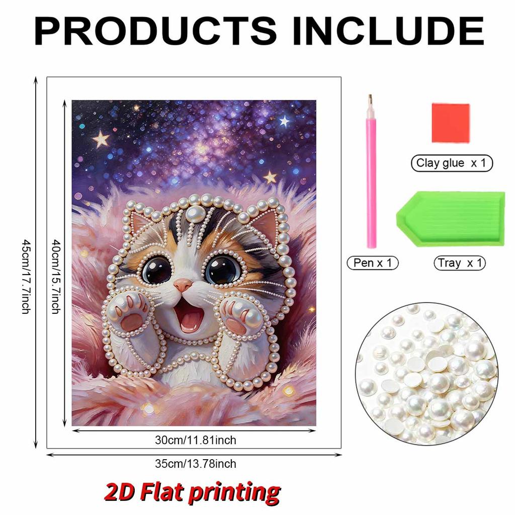 DIY Cute Little Cat Pearl Art Painting for Adults/Beginners Gift Home Decor Pearl Gem Paintings Picture Arts Craft 30x40cm Without Frame