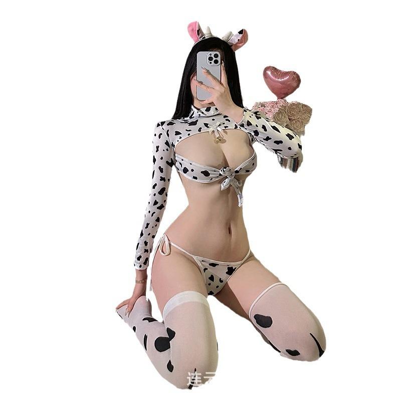 Sladký a pikantní styl sexy šátek na krk s kravským potiskem nízký hrudní popruh pas čistý styl touhy overal qqny roztomilá žena