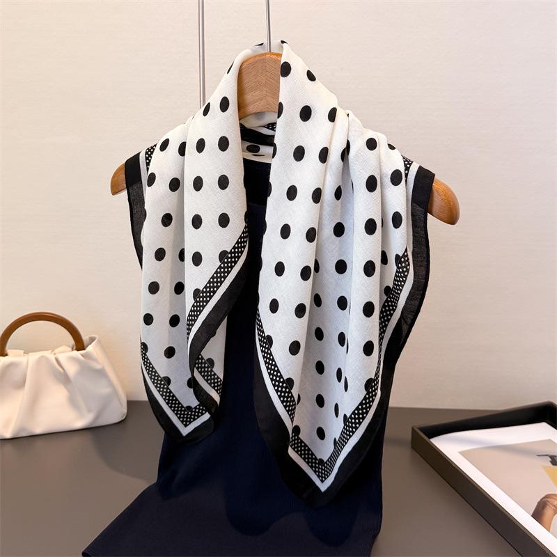 

Luxury Polka Dot Print Square Scarf Women Cotton Linen Feeling Hairband Neckerchief Tie Female Headband Foulard 68X68CM