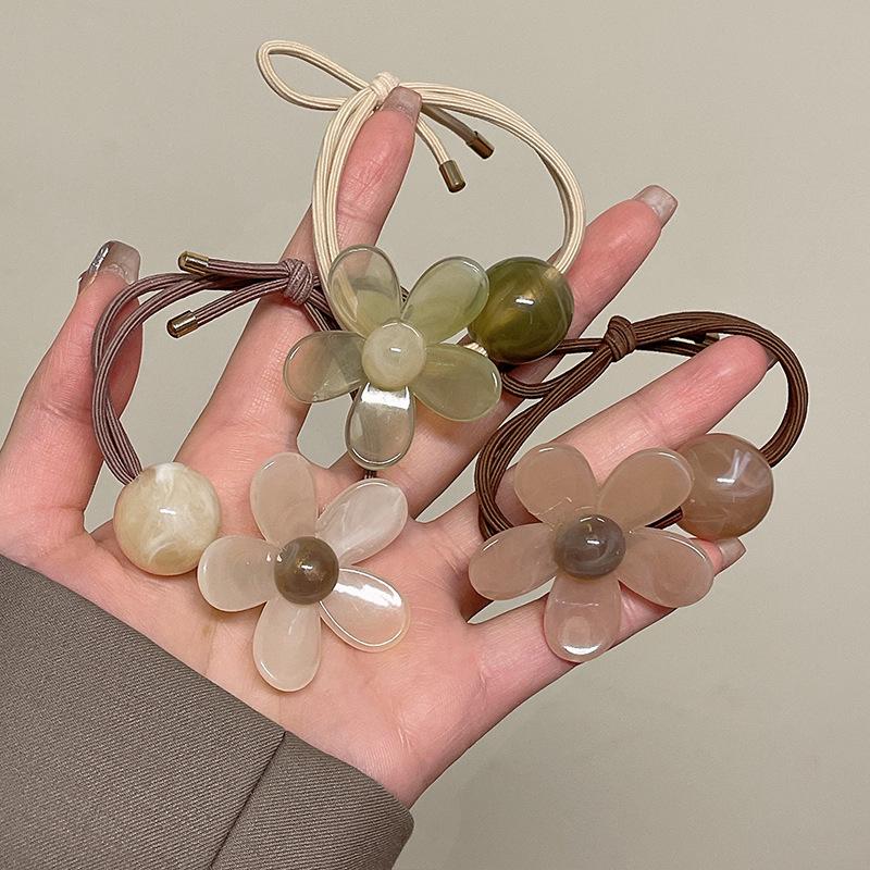 Charming & Durable Acrylic Flower Hair Tie: High-Elasticity Rubber Band for Women, Trendy Hair Accessory