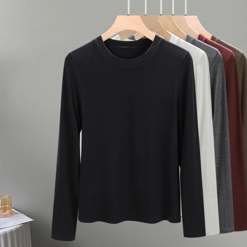 Crew neck wool knitted bottoming shirt women's new early autumn inner long-sleeved top design slim-fitting shirt