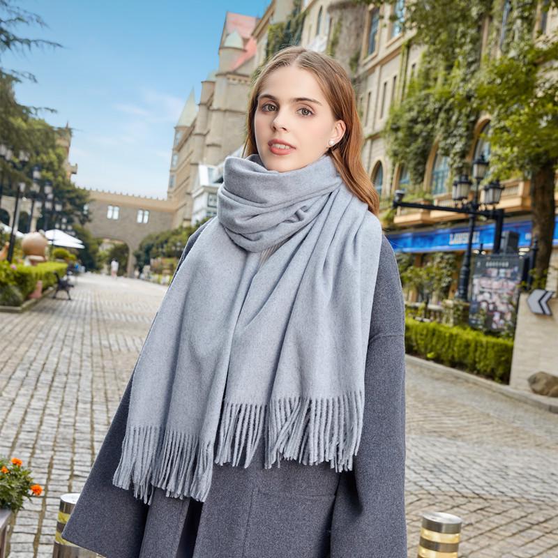 Black Cashmere Wool Scarf - Versatile Winter Shawl for Women and Men, Korean Style, Solid Color