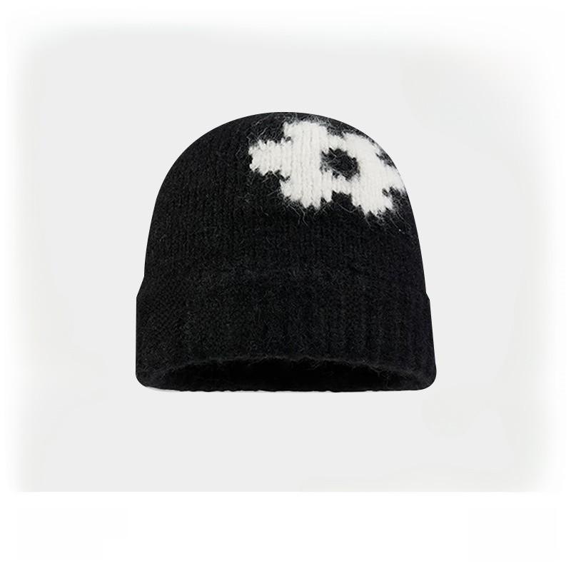 Knit Hat For Women With Colorblock Pattern Warm Windproof Winter Accessories чёрный