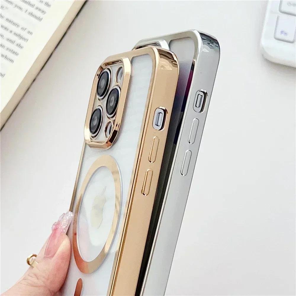 Crossboby Lanyard Plating Clear Phone Case For iPhone 16E 16 15 14 13 12 Pro Max For Magsafe Magnetic Necklace Cord Rope Cover