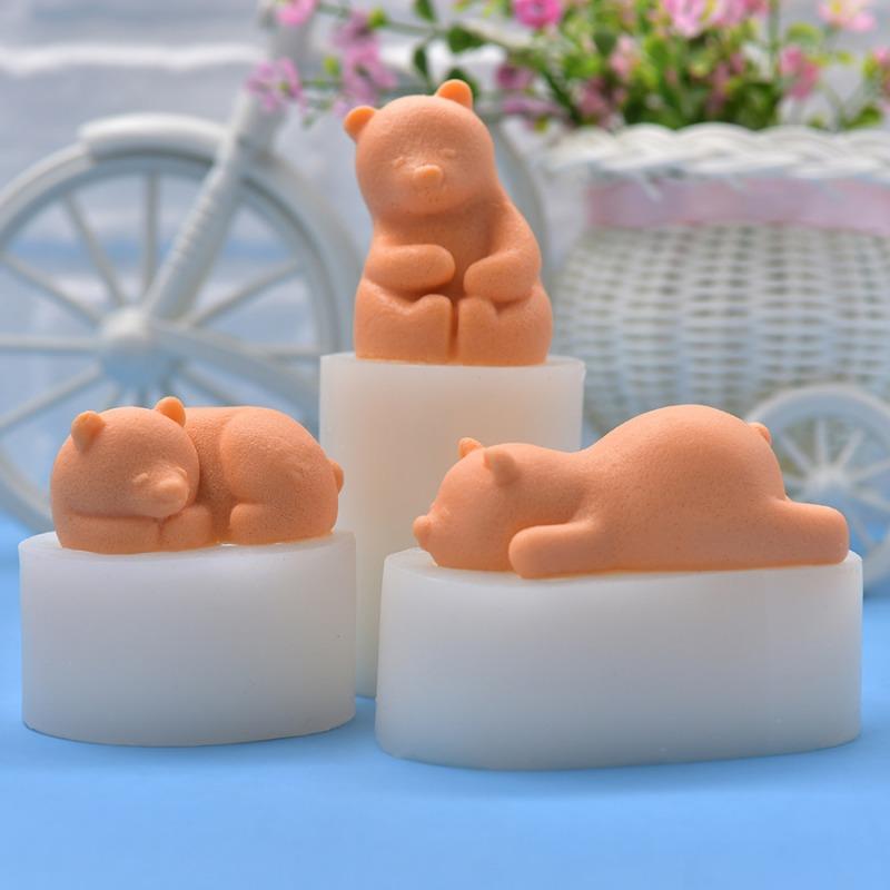 Cute Polar Bear Candle Silicone Mold Handmade Little Bear Craft Cement Gypsum Soap Mold DIY Chocolate Ice Cake Baking Tool