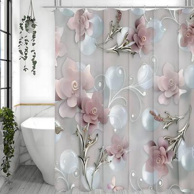 Cortina de ducha moderna floral en relieve, cortina de ducha decorativa para baño, cortina de ducha impermeable con gancho