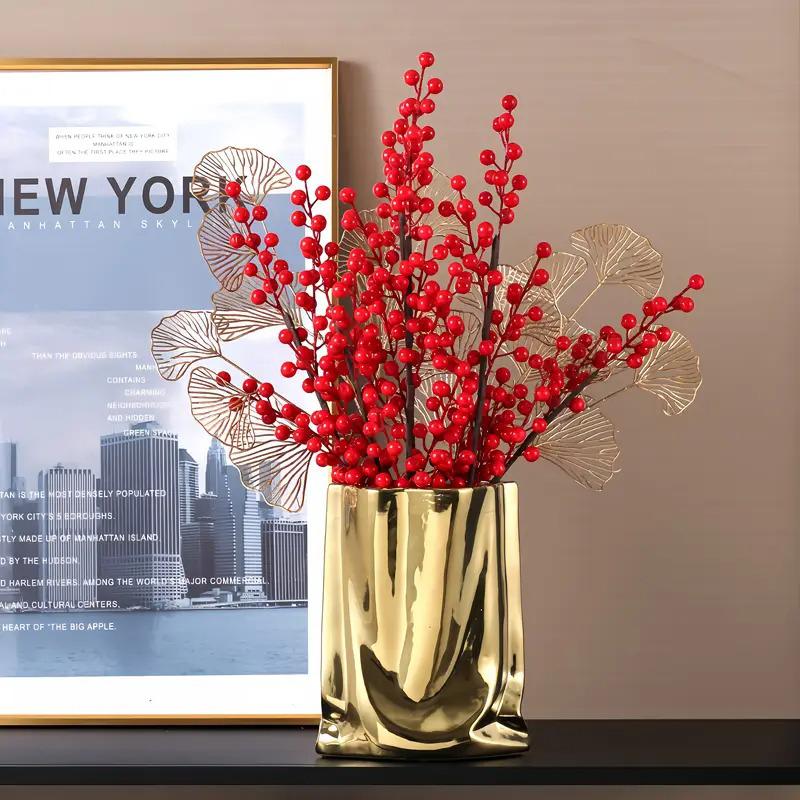 1PC Gold Plated Vase Creative Flower Vase Luxury Aesthetic Room Decoration Ornament for Living Room 3 Sizes