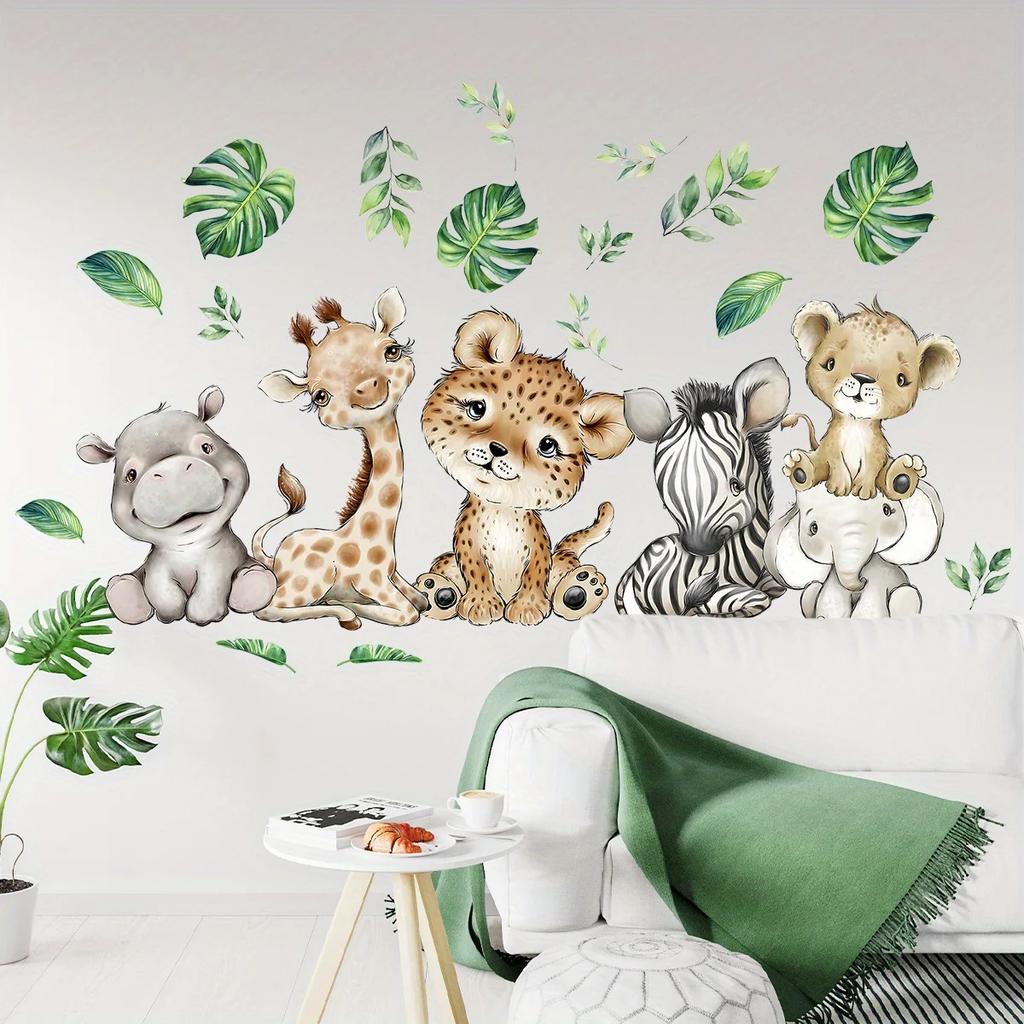 1PC Cartoon Cute Hippo Tiger Elephant Deer Tree Animal Wall Stickers For Bedroom Living Room Nursery Decoration Wall Decals