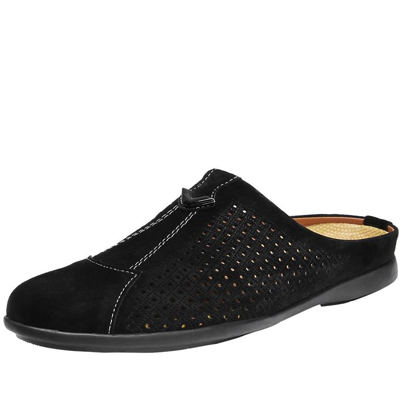 

Модные новые мокасины с открытыми носками для мужчин, повседневные кожаные полутапочки для мужчин, дышащие мужские тапочки, летняя дизайнерская мужская обувь 44 чёрный