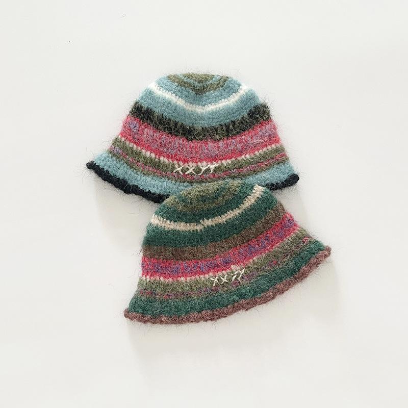 Korean Retro Atmosphere Handmade Knitted Colorful Warm Fisherman Hat For Children's Autumn And Winter Versatile Woolen Hat